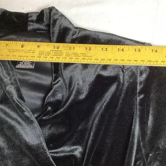 KS Petite 8P Black Velvet Wrap Dress With Shoulder Pads Glam Chic Knee Length - Picture 5 of 6